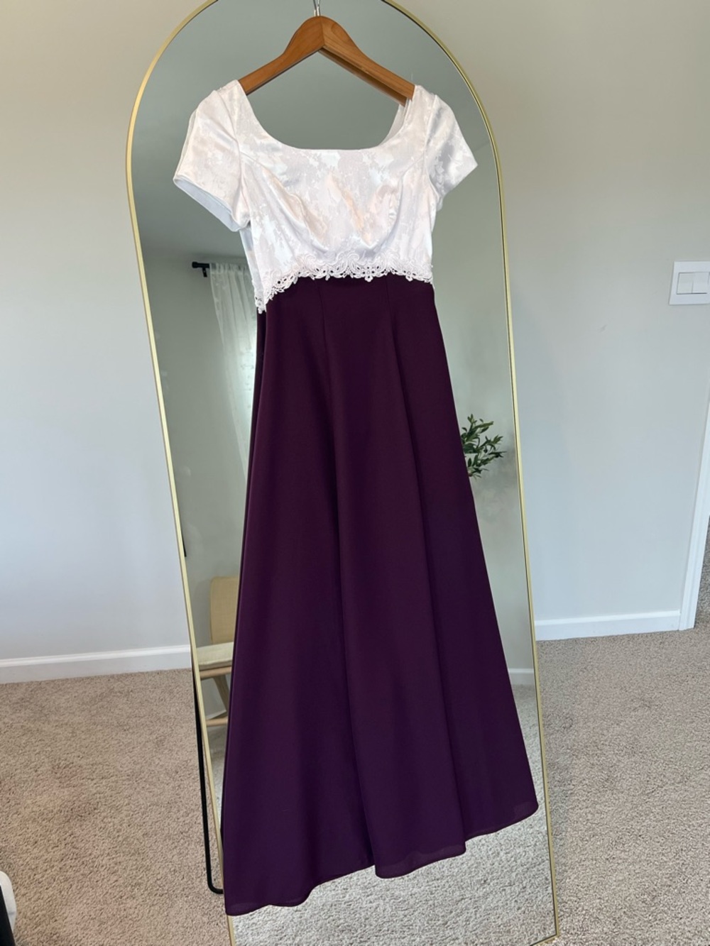 Von Bramlett Purple + White Lace Trim Gown